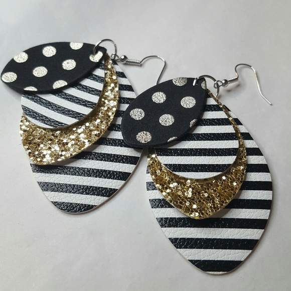 Polka Dot Glitter Stripe Faux Leather Earrings - Picture 3 of 4